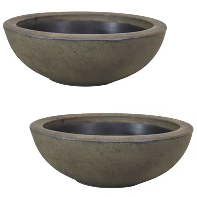 Sunnydaze Weather-resistant Polyresin Double-walled Percival Outdoor Flower Pot Planter - 20.75" - Sable - 2pk In Green