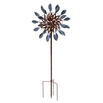 Sunnydaze Whirling Petals Powder-coated Iron Wind Spinner - 48" H - Blue And Brown