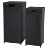 Sunnydaze Wicker Indoor And Outdoor Trash Cans With Lids - Set Of 2 - 26 Gal. And 15 Gal. - Black