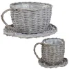 Sunnydaze Willow Wicker Coffee Cup Indoor Planters - Gray - Set Of 2