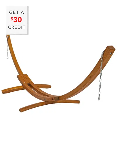 Sunnydaze Wood Curved Hammock Stand W/ Hooks & Chains With $30 Credit In Brown