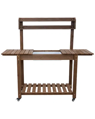 Sunnydaze Wooden Wheeled Potting Bench With Dry Sink, Storage Shelves & Tool  Hooks In Multi