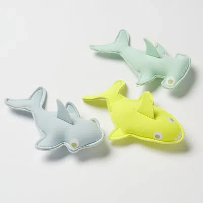 Sunnylife : Dive Buddies - Salty The Shark - 3 Pack, Aqua, Blue, Neon Yellow - Pool & Water Toy In Blue;yellow;aqua