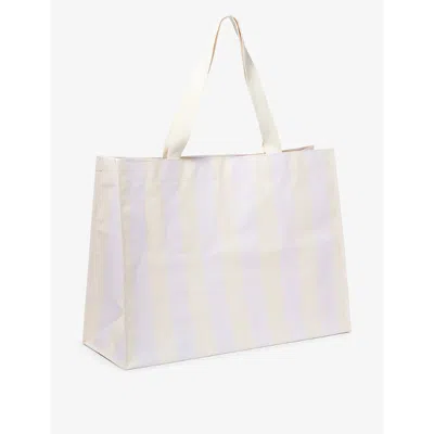 Sunnylife Lilac Stripe Rio Sun Carryall Stripe-print Woven Beach Bag In Black