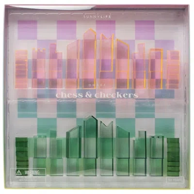 Sunnylife : Lucite Chess & Checkers - Ombre Sherbert - 2 Classic Games In 1, Collectible Display Set, Stylish 