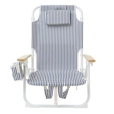 Sunnylife : Luxe Beach Chair - The Resort Coastal - Fabric Lounger Seat, Adjustable Recline, Mini Cooler Bag,  In White