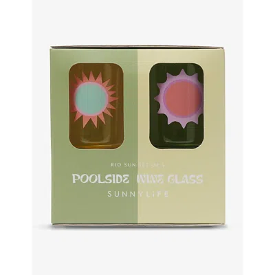 Sunnylife Multi-coloured Poolside Graphic-print Plastic Wine Glass Set Of Four
