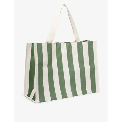 Sunnylife Olive The Vacay Carryall Stripe-print Woven Beach Bag In Green