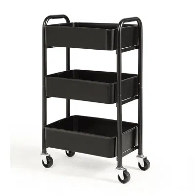 Sunnypoint 3-tier Under Desk Mobile Utility Cart With Metal Storage Organizer In Black