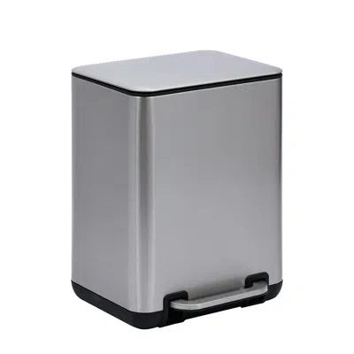 Sunnypoint 6 Liter / 1.58 Gallon Rectangle Step On And Slow Close Trash Can With Plastic Inner Buckets In Silver