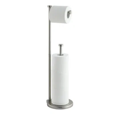 Sunnypoint Free Standing Bathroom Toilet Paper Holder Stand With Reserve In Brushed Nickel