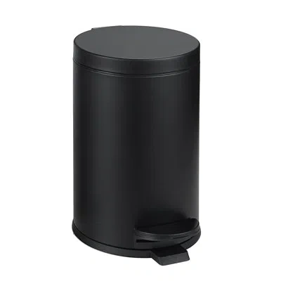 Sunnypoint Hdty3333 4.5 Liter/1.2 Gallon Step On And Slow Close Round Trash Can With Plastic Inner Bucket In Black