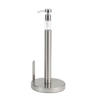 Sunnypoint Hdty6666 Heavy Weighted Paper Towel Holder Stand Dispenser With Built-in Pump Bottle In Silver
