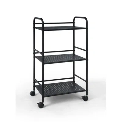 Sunnypoint Minimalist Style 3 Tier Utility Rolling Shelf Cart In Black