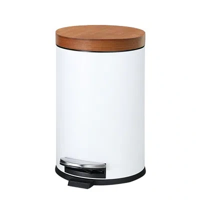 Sunnypoint Round Trash Can With Bamboo Lid-black In White