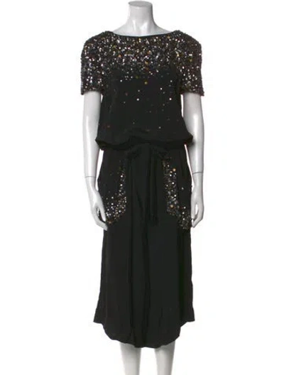 Pre-owned Suno Bateau Neckline Long Dress In Black