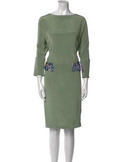 Pre-owned Suno Bateau Neckline Midi Length Dress In Green