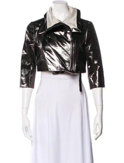 Pre-owned Suno Colorblock Pattern Biker Jacket In Black