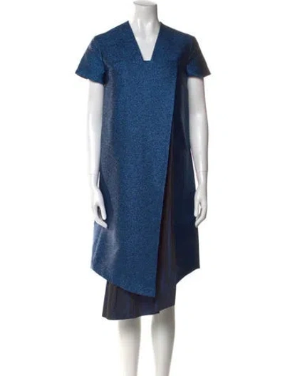 Pre-owned Suno Colorblock Pattern Knee-length Dress In Blue