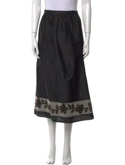 Pre-owned Suno Embroidered Accent Midi Length Skirt In Black