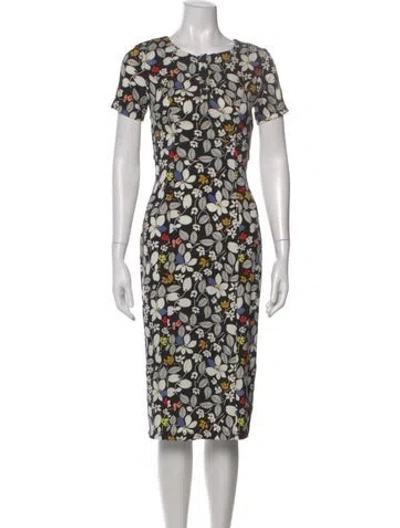 Pre-owned Suno Floral Print Knee-length Dress In Black