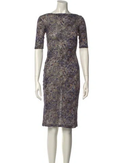Pre-owned Suno Floral Print Knee-length Dress In Gray