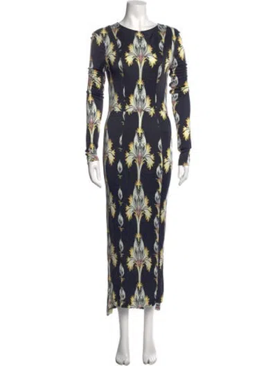 Pre-owned Suno Floral Print Long Dress In Black