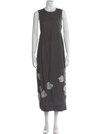 Pre-owned Suno Floral Print Long Dress In Gray