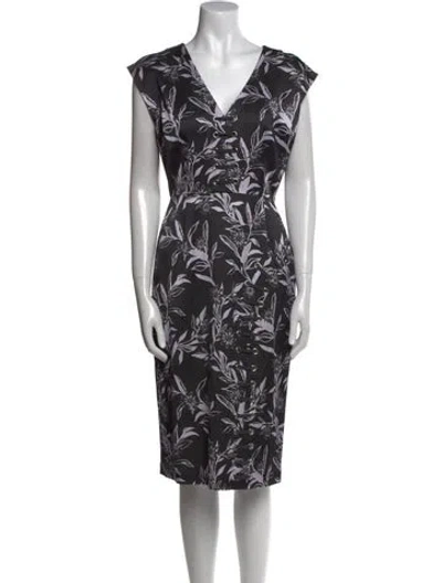 Pre-owned Suno Floral Print Midi Length Dress In Black