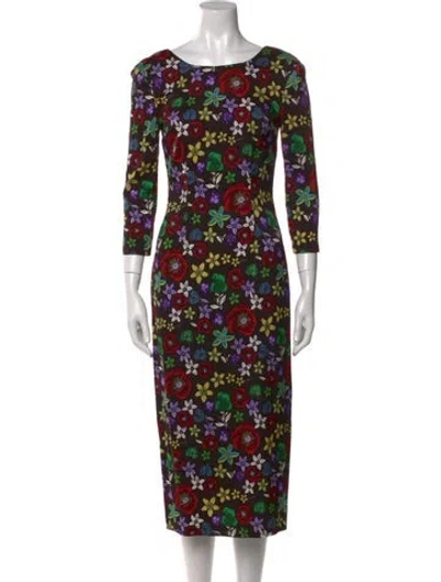 Pre-owned Suno Floral Print Midi Length Dress In Black