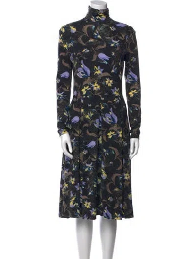 Pre-owned Suno Floral Print Midi Length Dress In Black