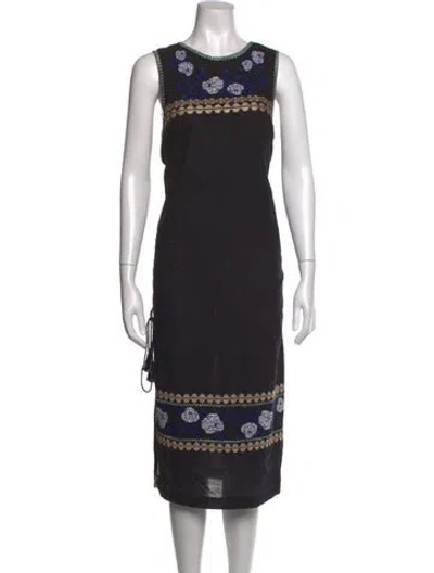 Pre-owned Suno Floral Print Midi Length Dress In Black