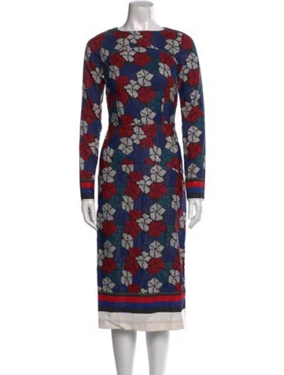 Pre-owned Suno Floral Print Midi Length Dress In Blue