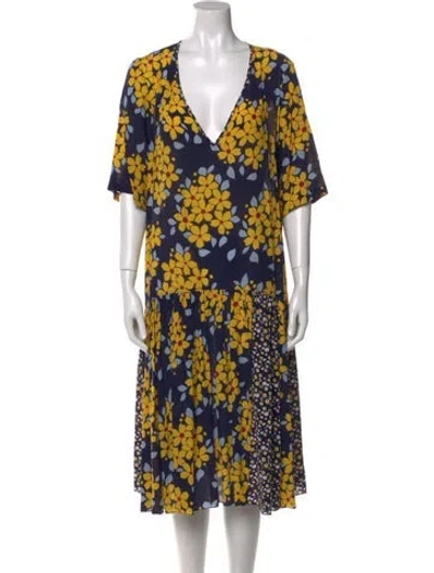 Pre-owned Suno Floral Print Midi Length Dress In Blue