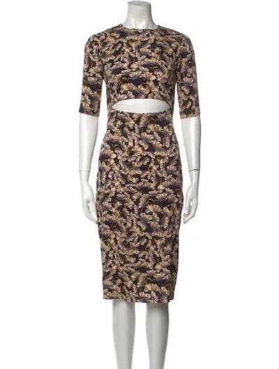 Pre-owned Suno Floral Print Midi Length Dress In Neutral