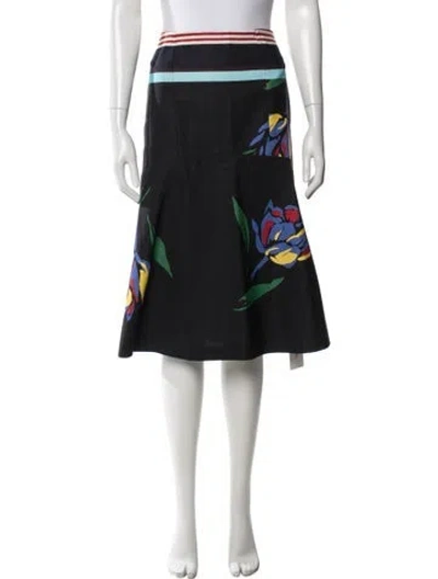 Pre-owned Suno Floral Print Midi Length Skirt In Black