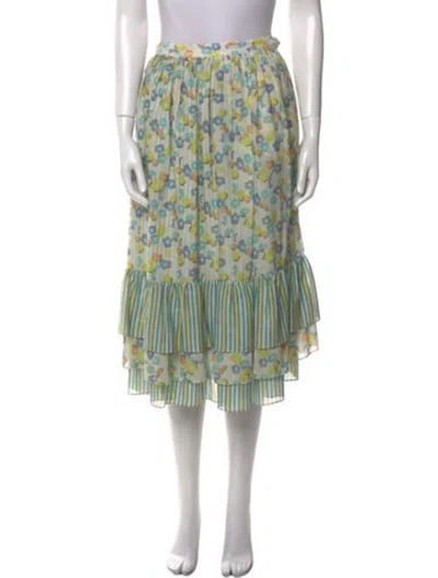 Pre-owned Suno Floral Print Midi Length Skirt In Green