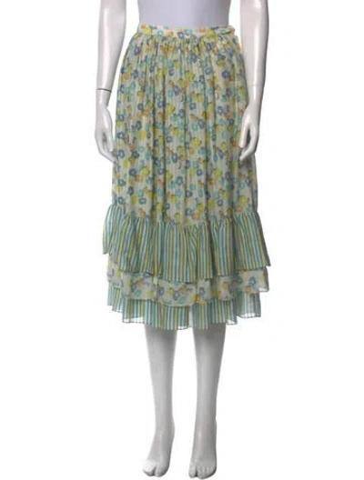 Pre-owned Suno Floral Print Midi Length Skirt In Green