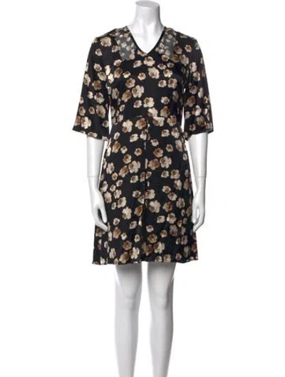Pre-owned Suno Floral Print Mini Dress In Black