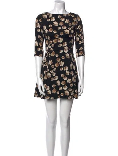 Pre-owned Suno Floral Print Mini Dress In Black
