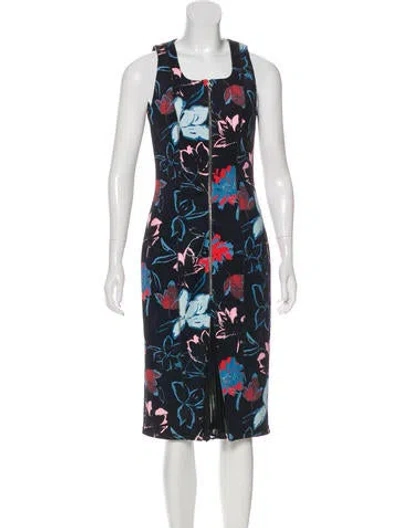 Pre-owned Suno Floral Print Neoprene Dress In Black