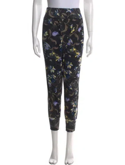 Pre-owned Suno Floral Print Skinny Leg Pants In Black