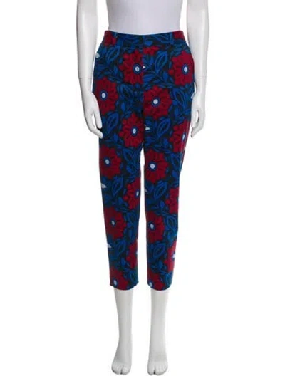 Pre-owned Suno Floral Print Straight Leg Pants In Blue