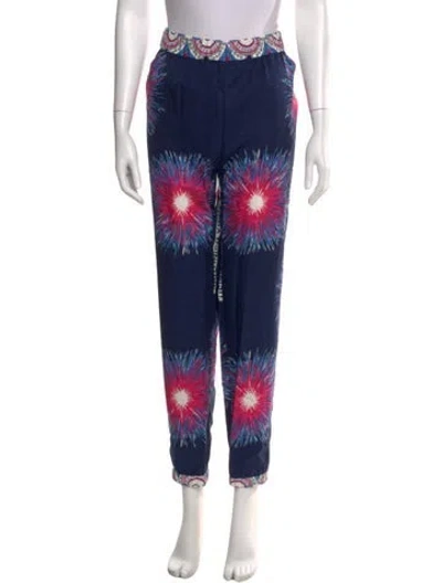 Pre-owned Suno Floral Print Straight Leg Pants In Blue