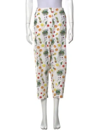 Pre-owned Suno Floral Print Straight Leg Pants In White