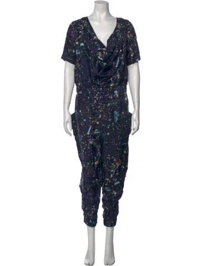 Pre-owned Suno Floral Print V-neck Jumpsuit In Blue