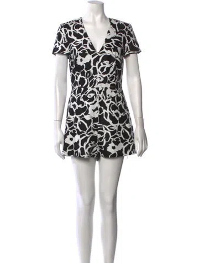 Pre-owned Suno Floral Print V-neck Romper In Black/white