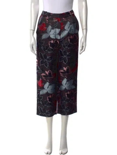 Pre-owned Suno Floral Print Wide Leg Pants In Black