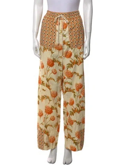 Pre-owned Suno Floral Print Wide Leg Pants In Yellow