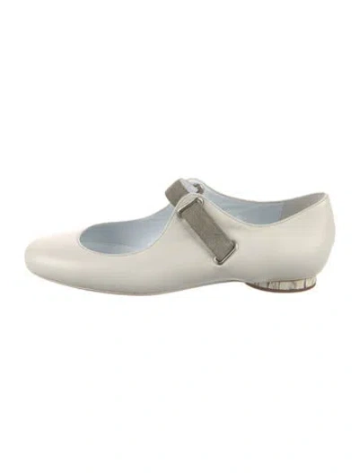 Pre-owned Suno Leather Mary Jane Flats In White